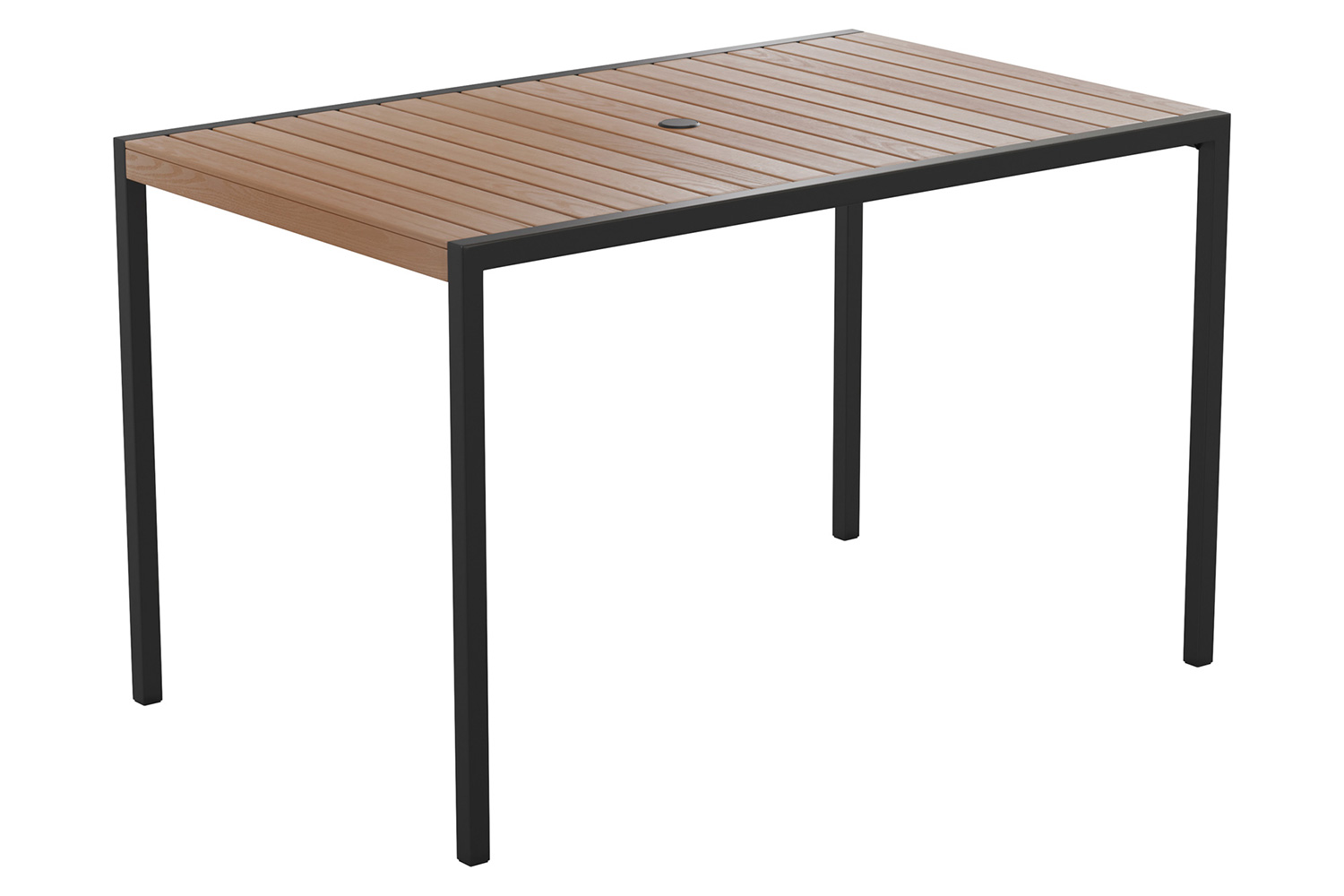 BLNK Rectangular Outdoor Steel Framed Dining Table with Synthetic Poly Slats and Umbrella Hole