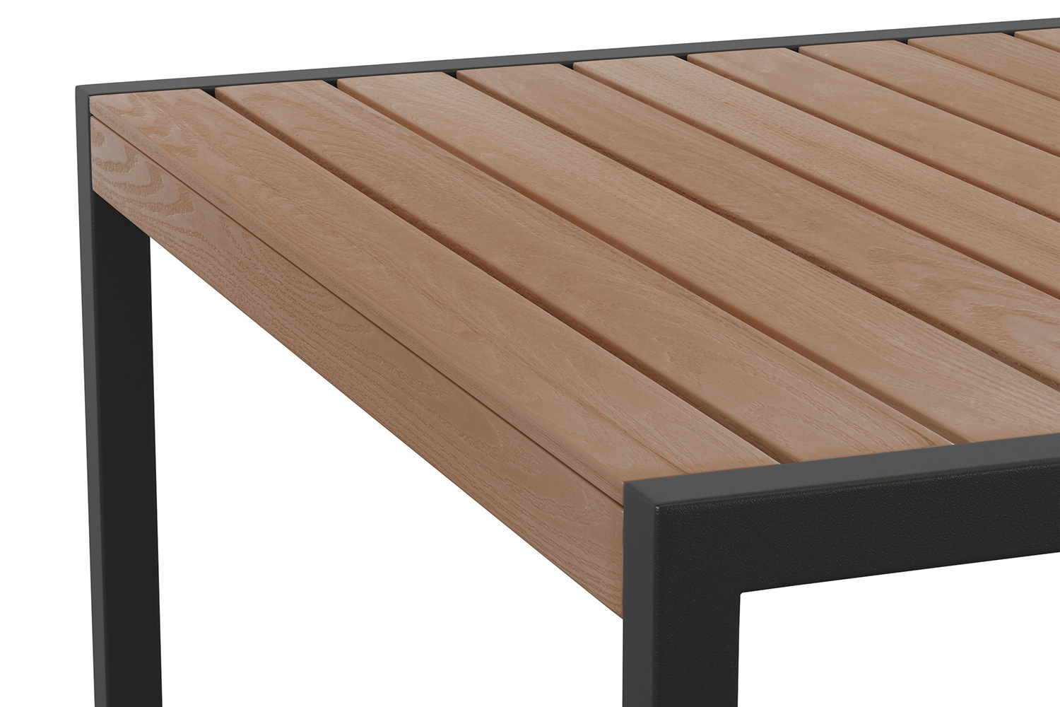 BLNK Rectangular Outdoor Steel Framed Dining Table with Synthetic Poly Slats and Umbrella Hole - Teak