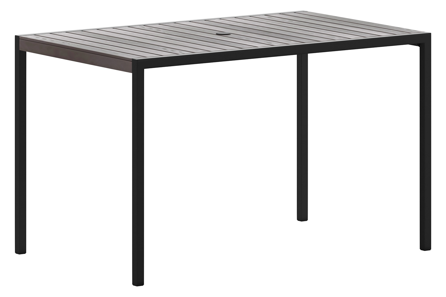 BLNK Rectangular Outdoor Steel Framed Dining Table with Synthetic Poly Slats and Umbrella Hole - Gray Wash Teak