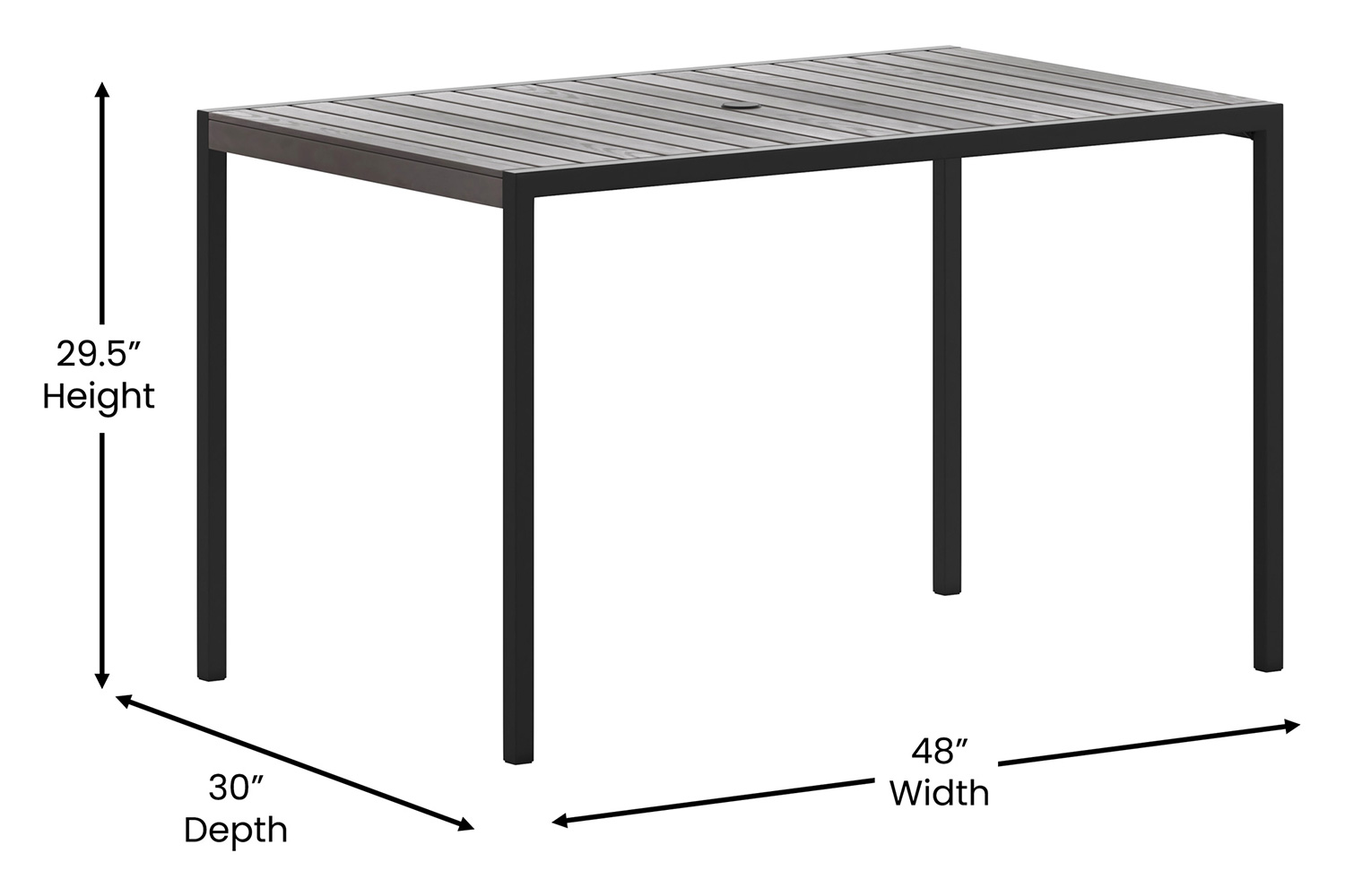 BLNK Rectangular Outdoor Steel Framed Dining Table with Synthetic Poly Slats and Umbrella Hole - Gray Wash Teak