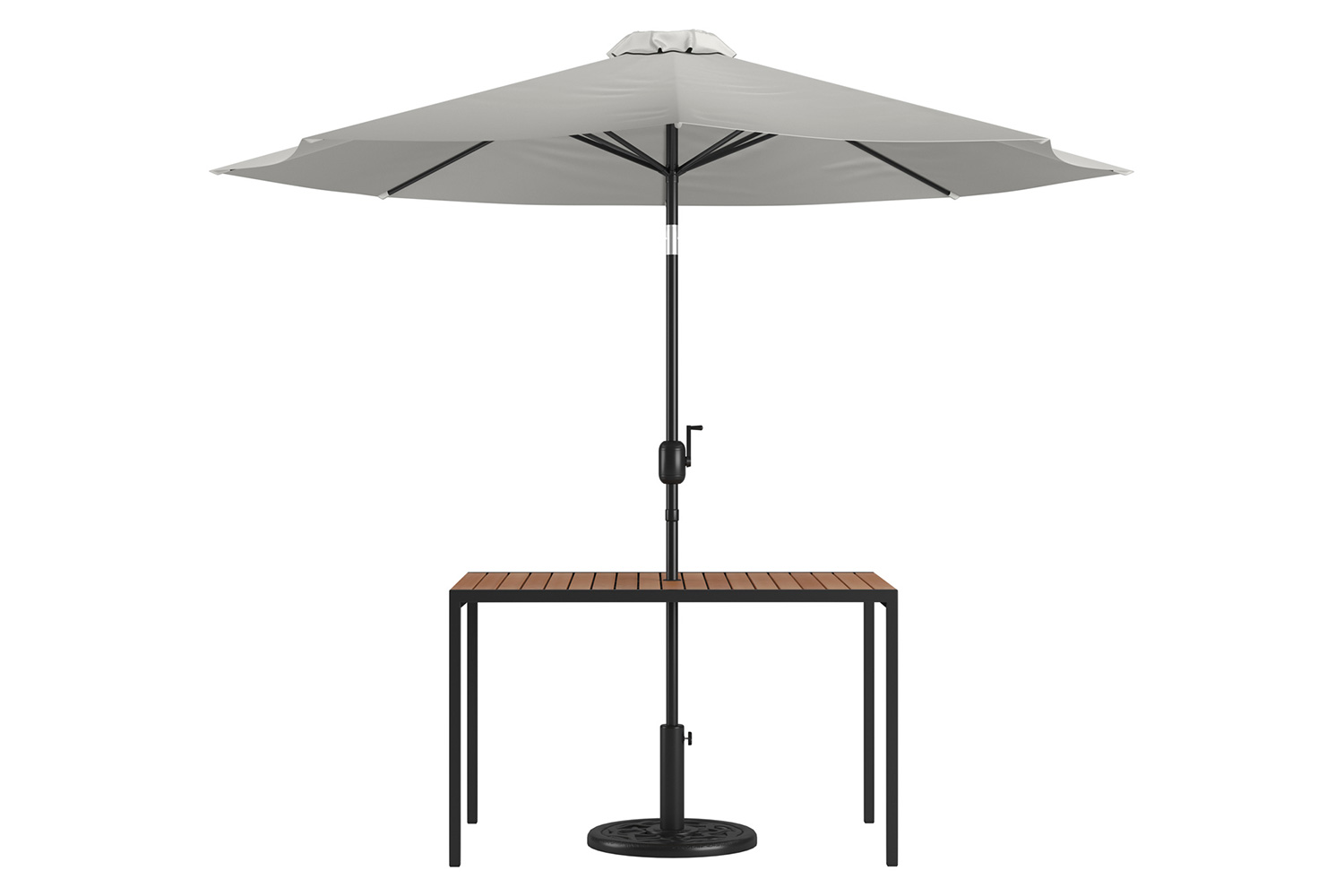 BLNK Lark Outdoor Patio Table Set with 30" x 48" Synthetic Teak Patio Table, Umbrella and Base - Gray