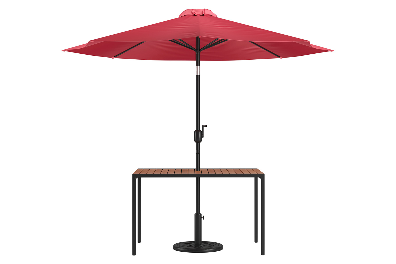 BLNK Lark Outdoor Patio Table Set with 30" x 48" Synthetic Teak Patio Table, Umbrella and Base - Red