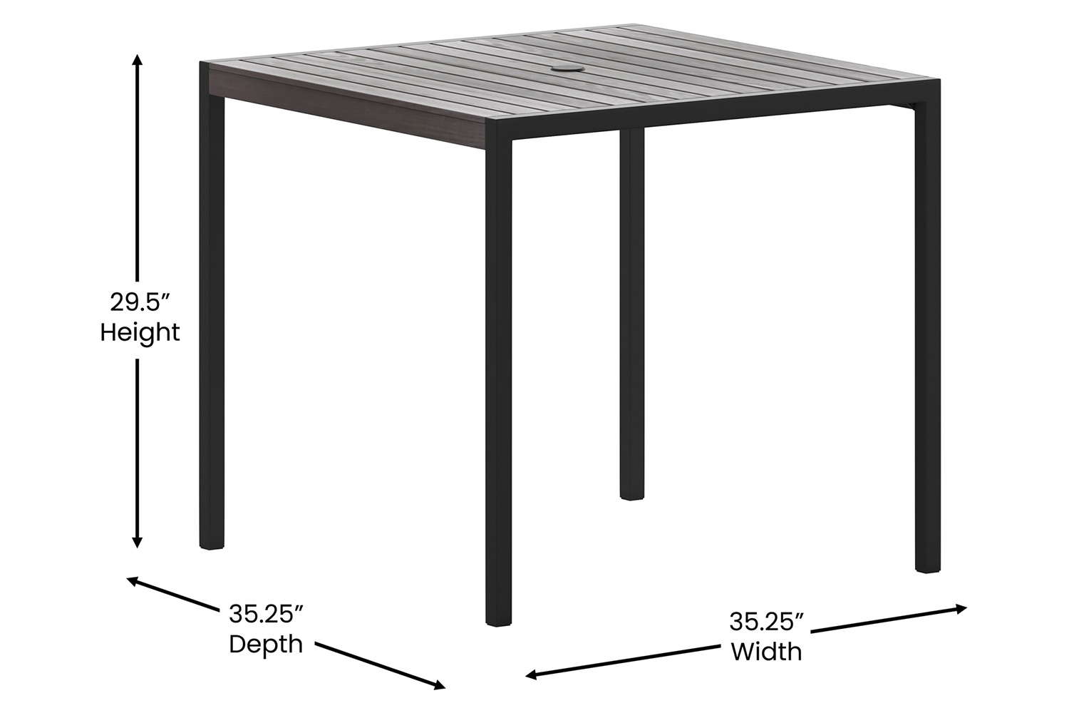 BLNK - Square Outdoor Steel Framed Dining Table with Synthetic Poly Slats and Umbrella Hole