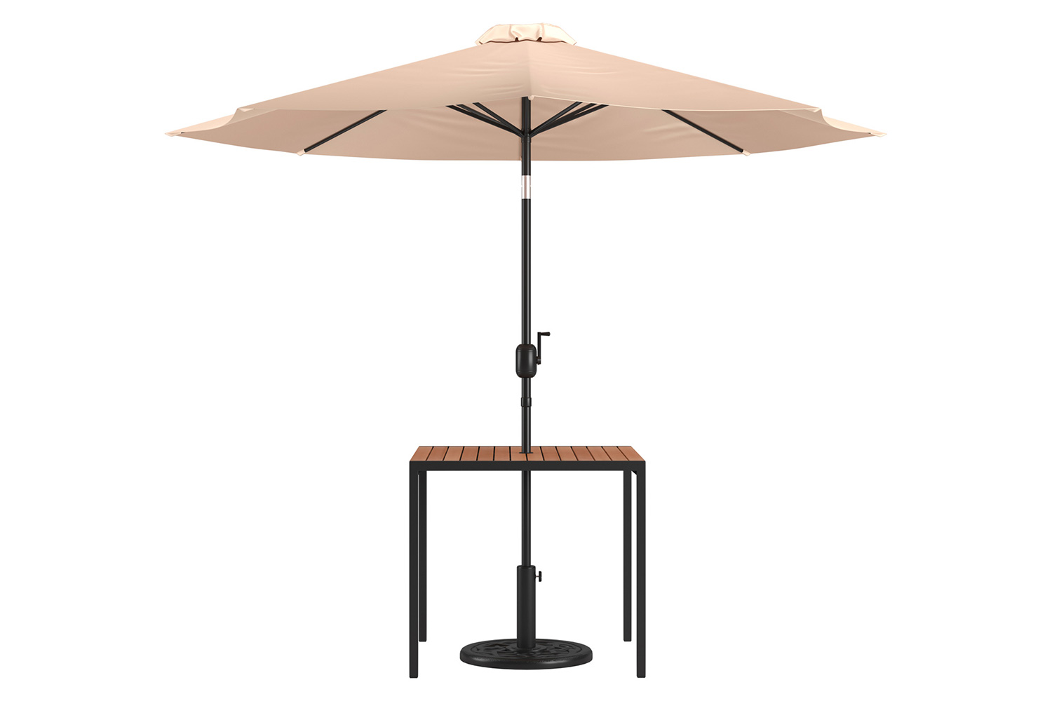 BLNK - Lark Outdoor Patio Table Set with 35" Square Synthetic Teak Patio Table, Umbrella and Base