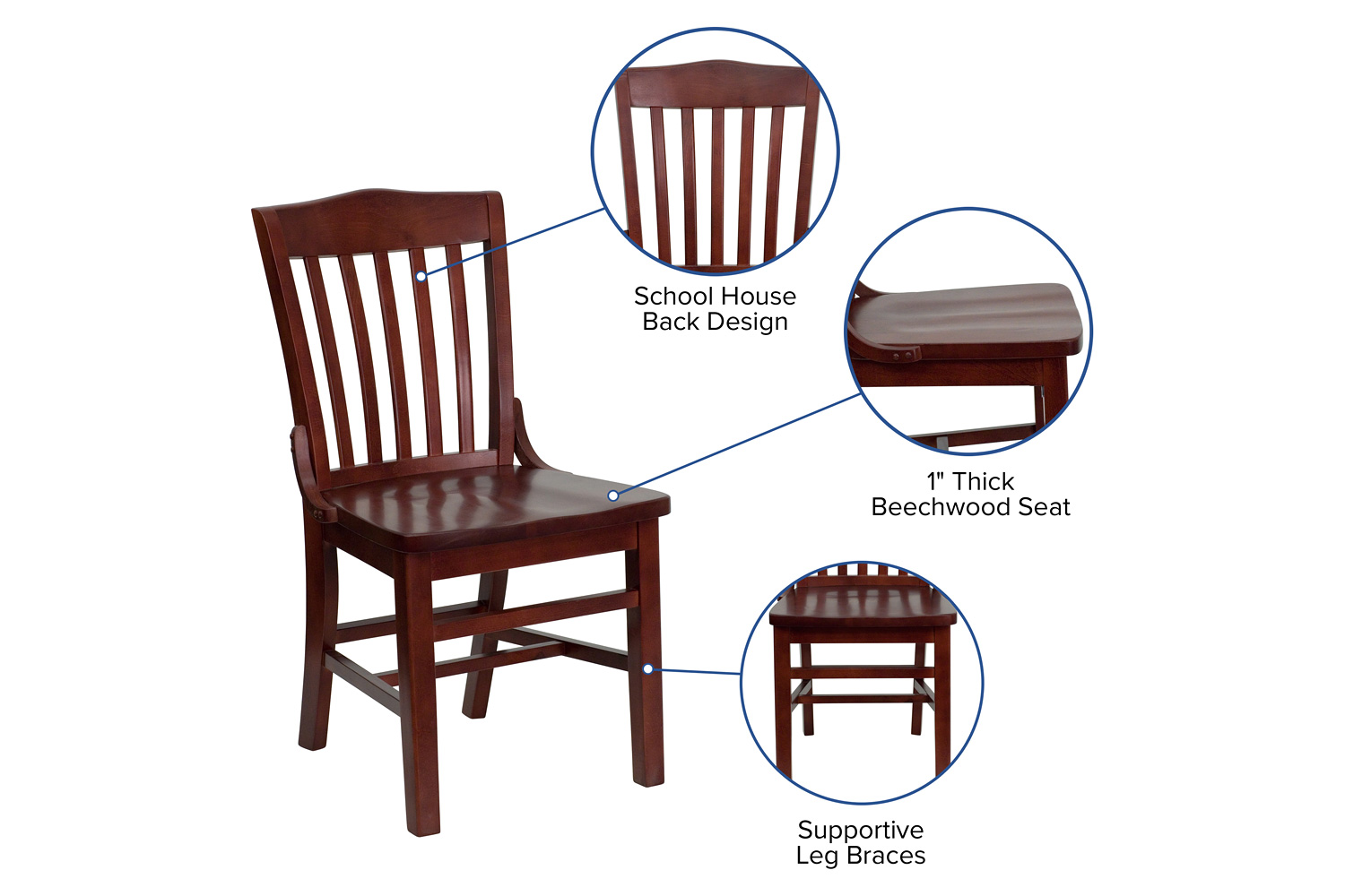 BLNK™ HERCULES Series Wood School House Back Restaurant Chair - Mahogany