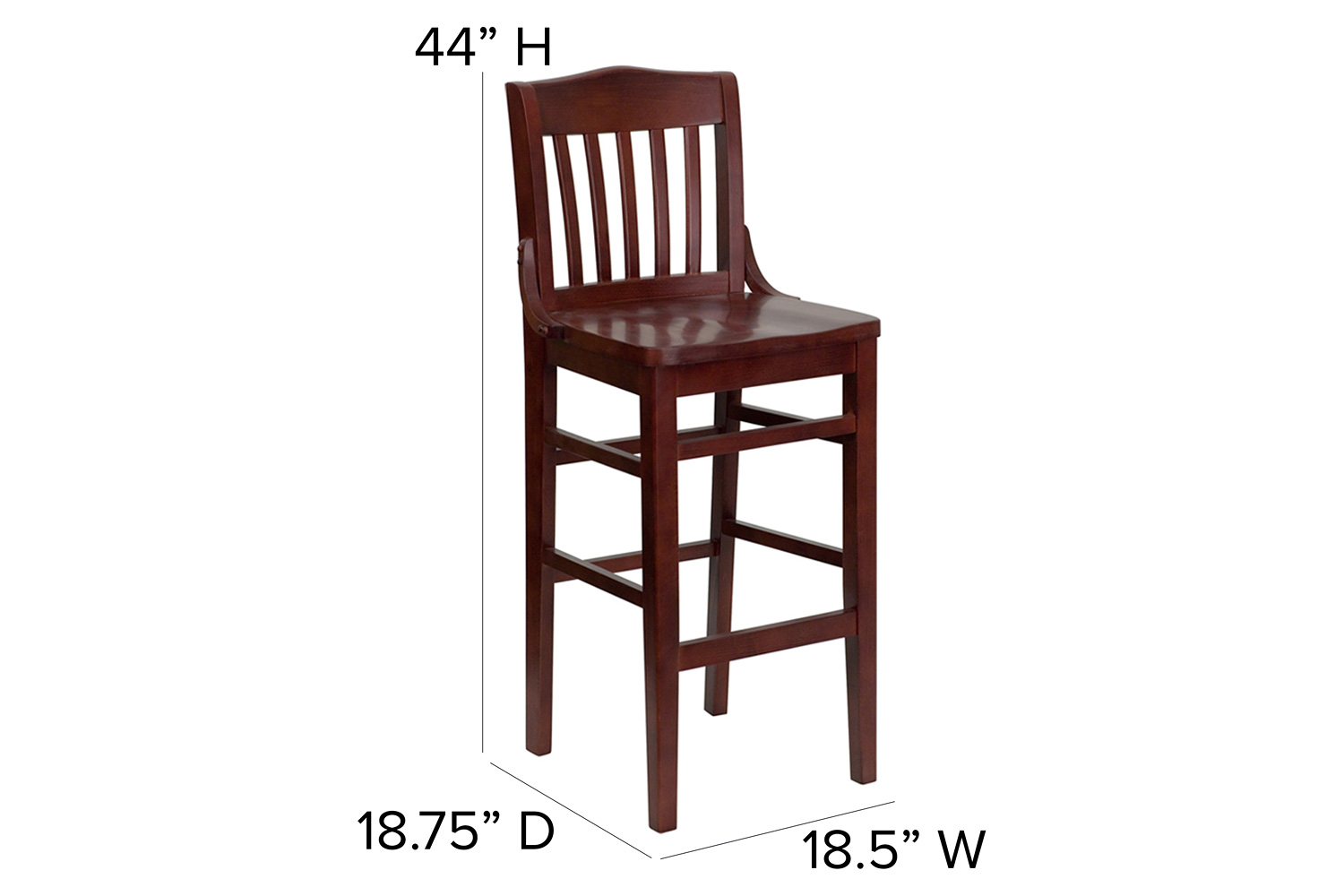 BLNK HERCULES Series Wood School House Back Restaurant Bar Stool - Mahogany