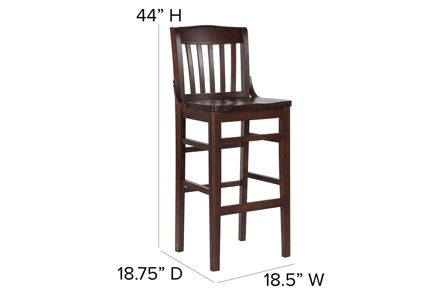 BLNK HERCULES Series Wood School House Back Restaurant Bar Stool - Walnut