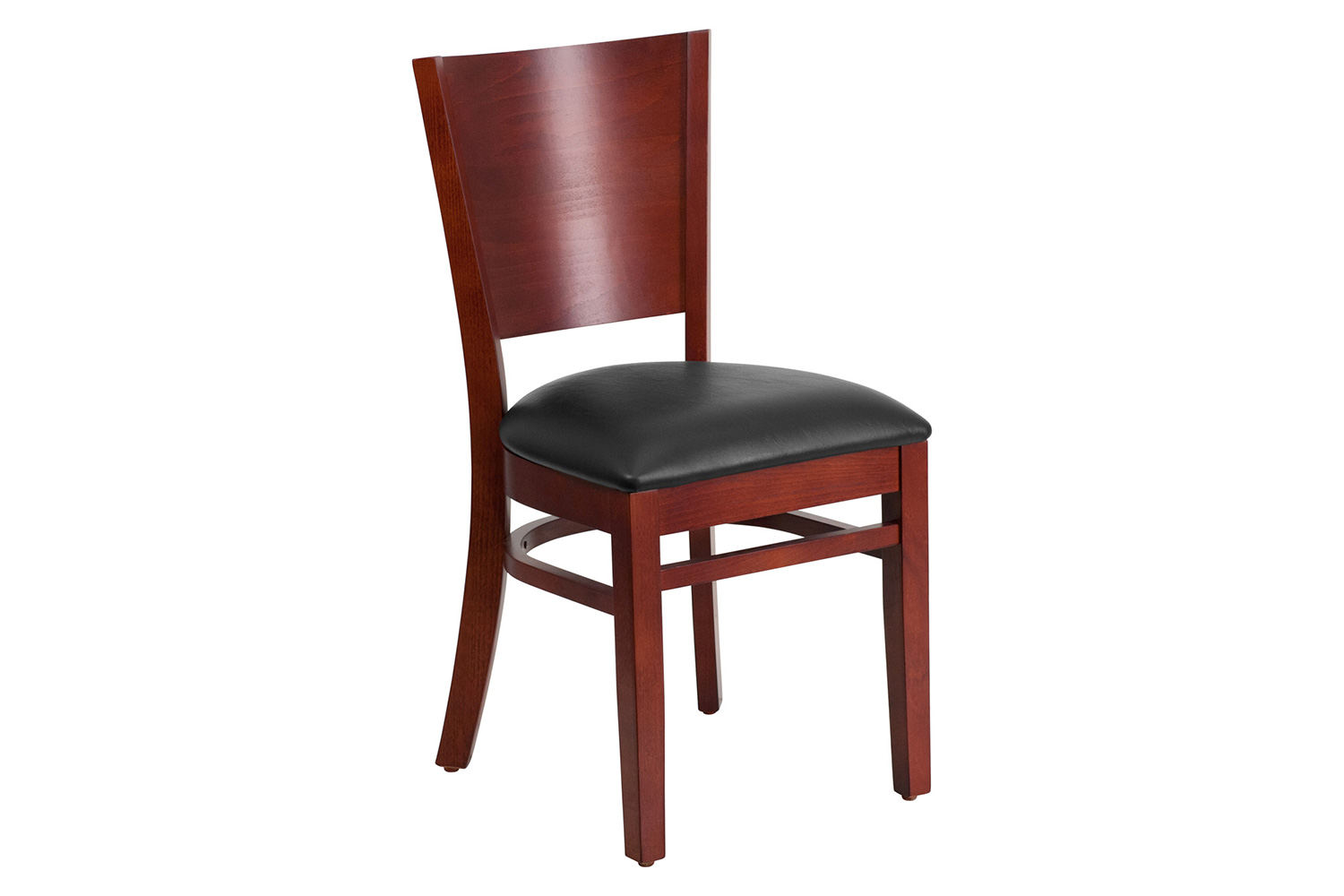 BLNK Lacey Series Mahogany Wood Solid Back Restaurant Chair with Vinyl Seat - Black