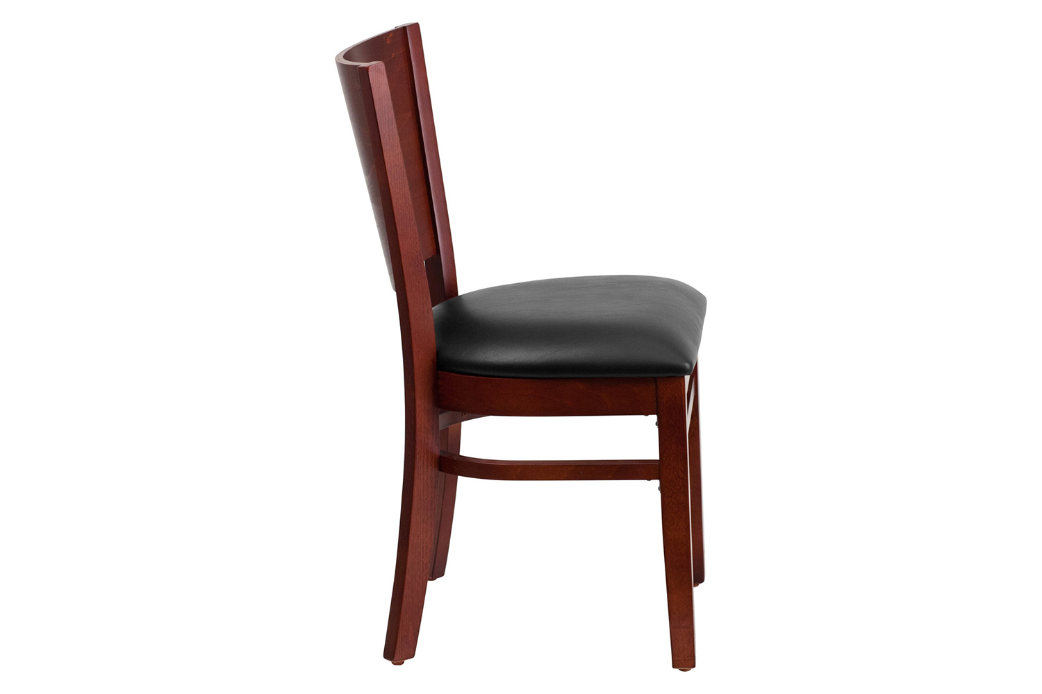 BLNK Lacey Series Mahogany Wood Solid Back Restaurant Chair with Vinyl Seat - Black