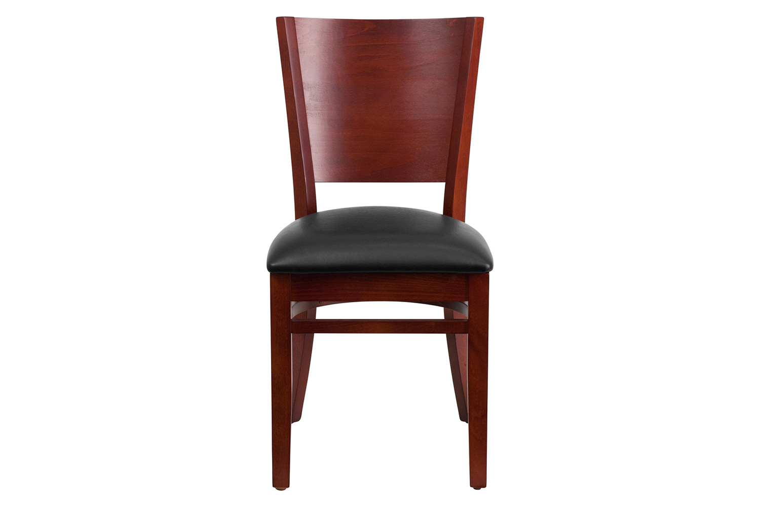 BLNK Lacey Series Mahogany Wood Solid Back Restaurant Chair with Vinyl Seat - Black