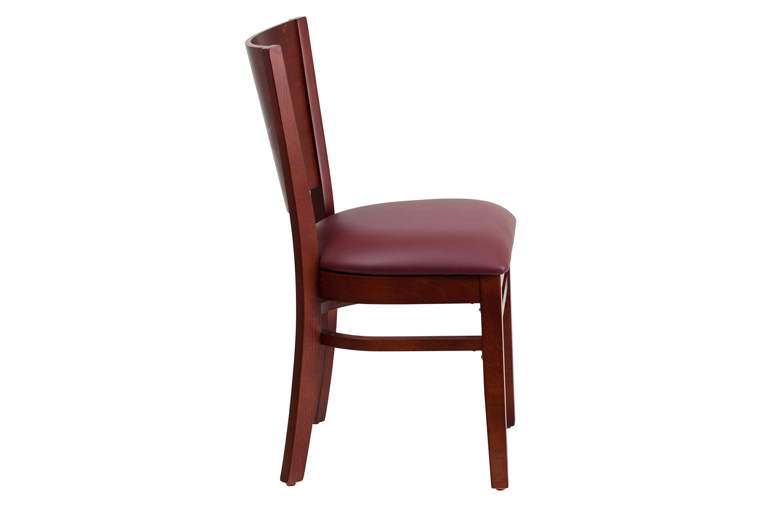 BLNK Lacey Series Mahogany Wood Solid Back Restaurant Chair with Vinyl Seat - Burgundy