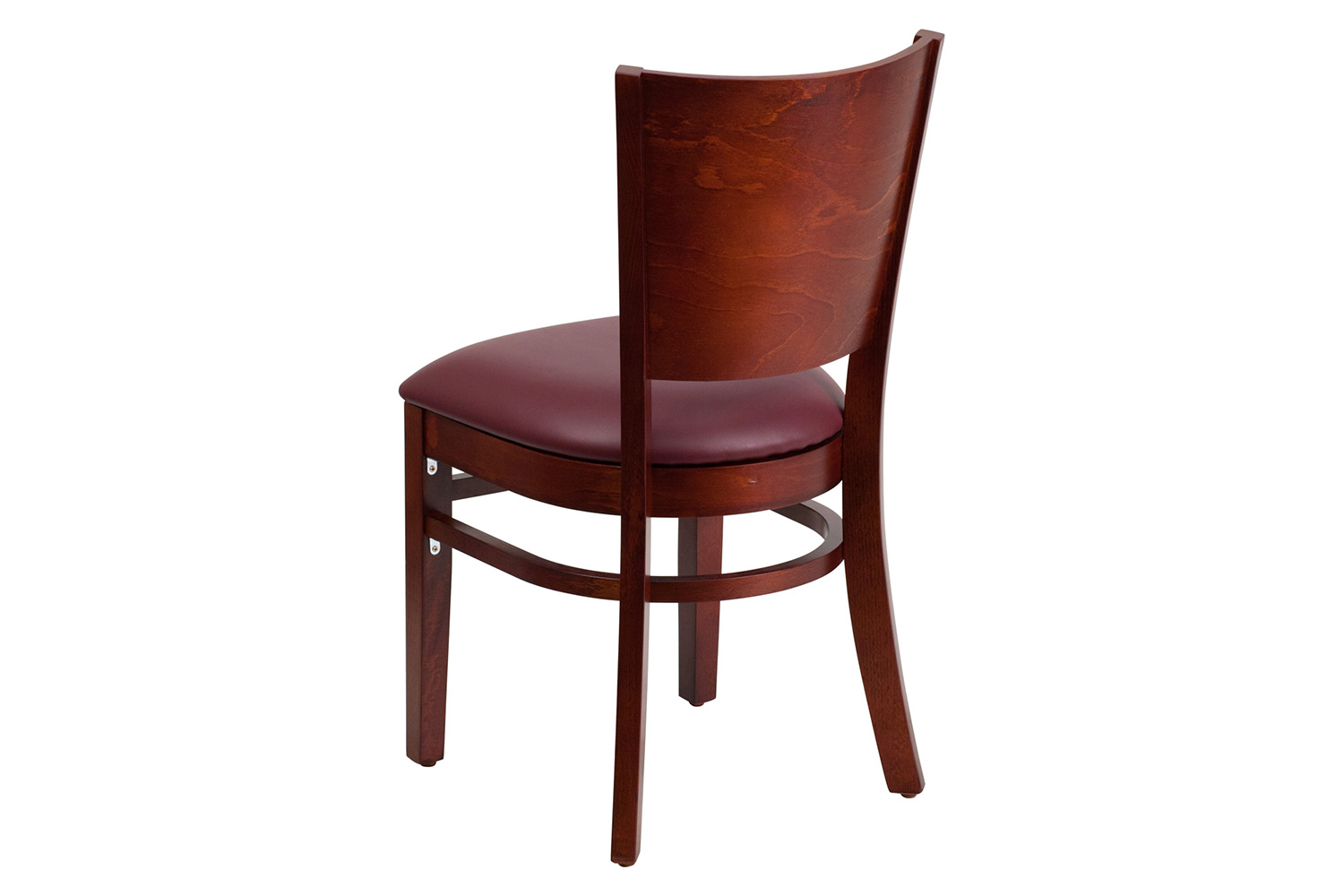 BLNK Lacey Series Mahogany Wood Solid Back Restaurant Chair with Vinyl Seat - Burgundy