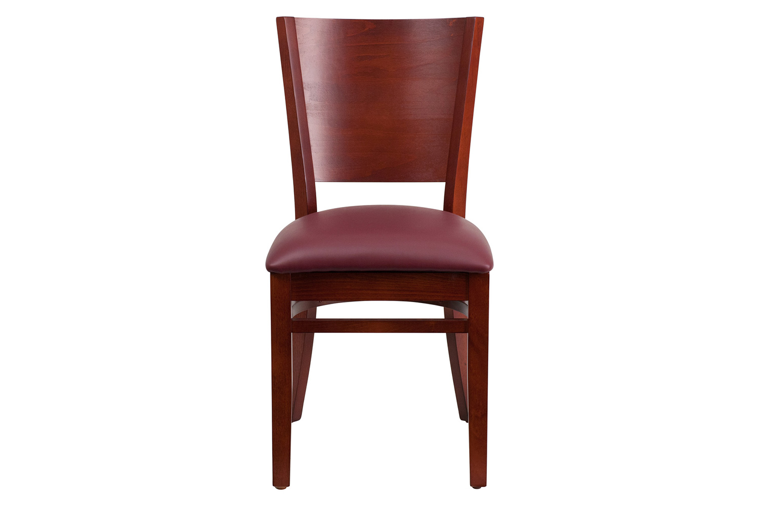 BLNK Lacey Series Mahogany Wood Solid Back Restaurant Chair with Vinyl Seat - Burgundy