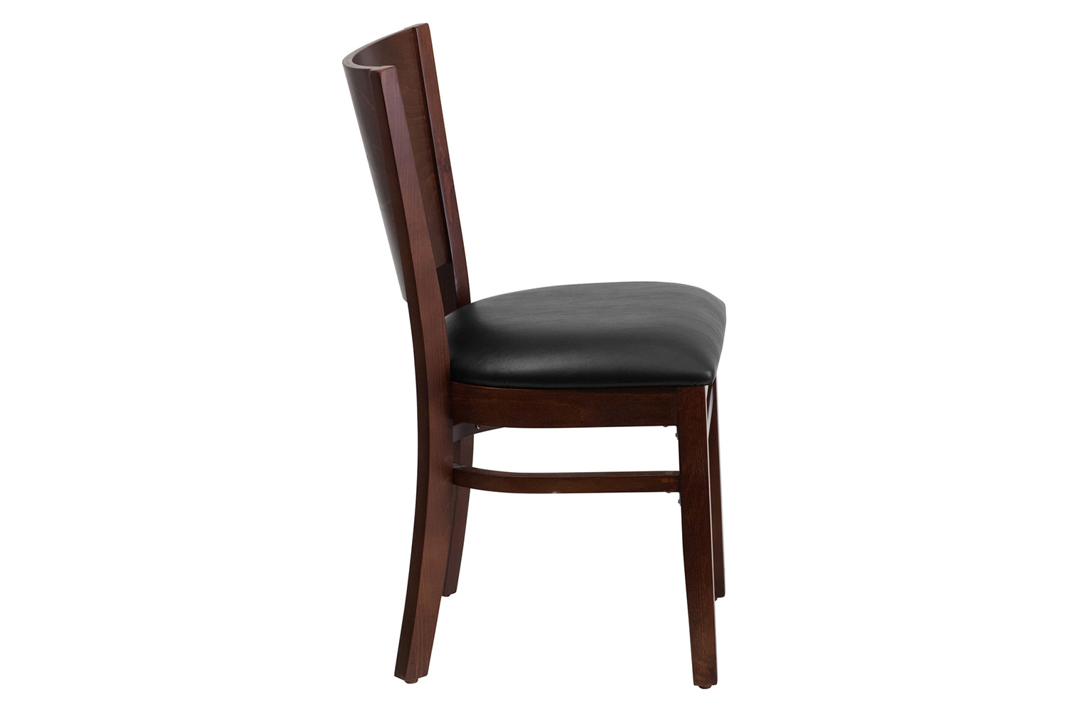 BLNK Lacey Series Walnut Wood Solid Back Restaurant Chair with Vinyl Seat - Black