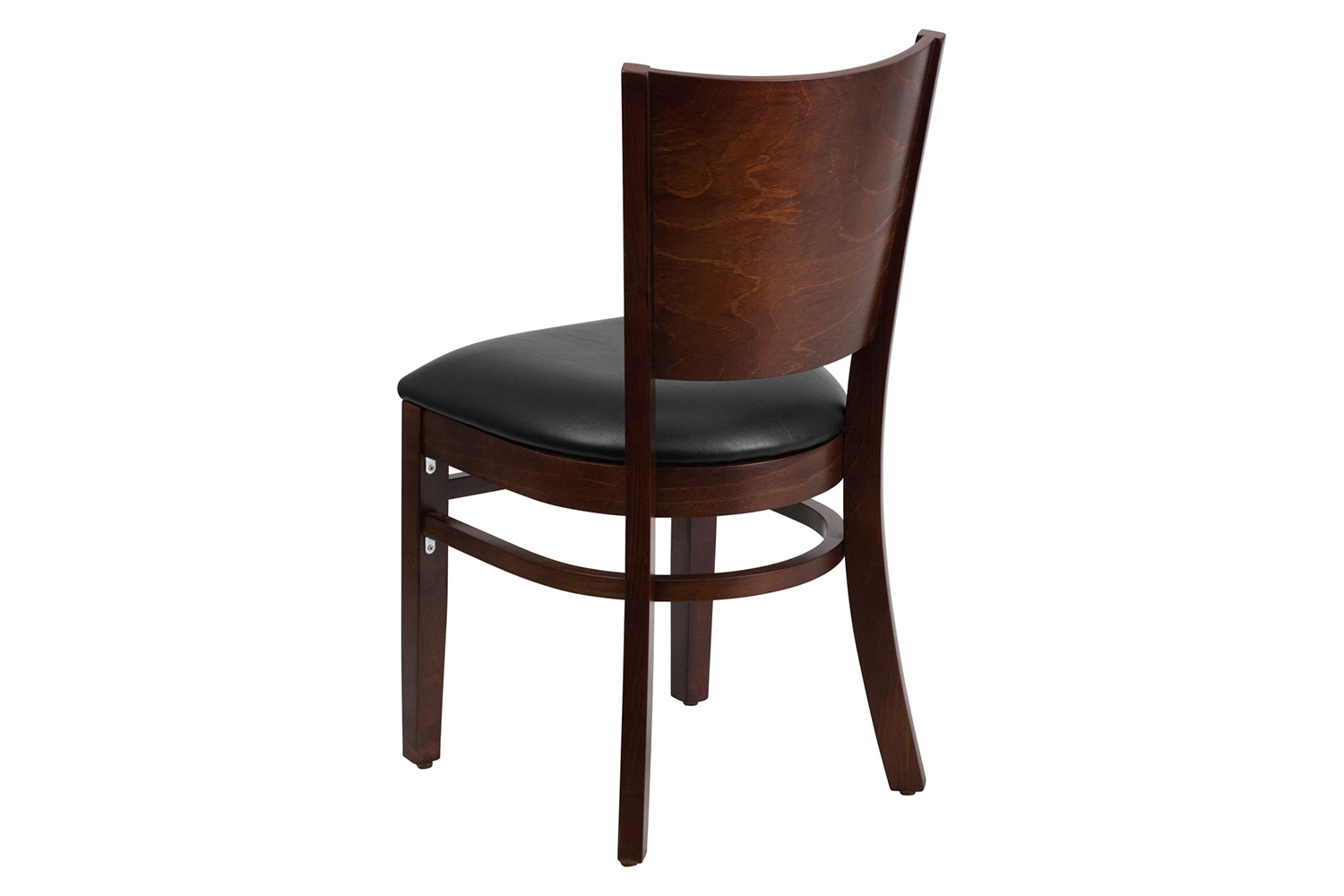 BLNK Lacey Series Walnut Wood Solid Back Restaurant Chair with Vinyl Seat - Black