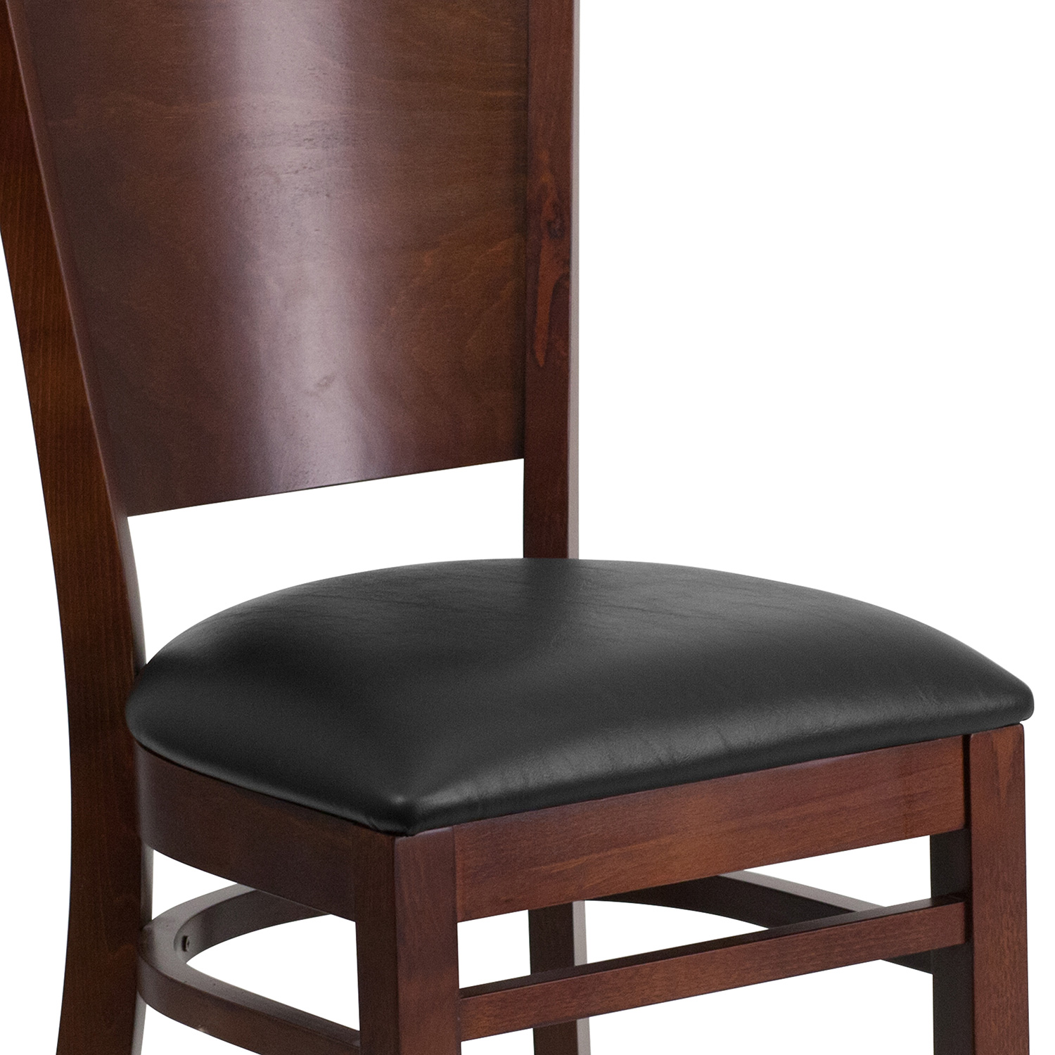 BLNK Lacey Series Walnut Wood Solid Back Restaurant Chair with Vinyl Seat - Black