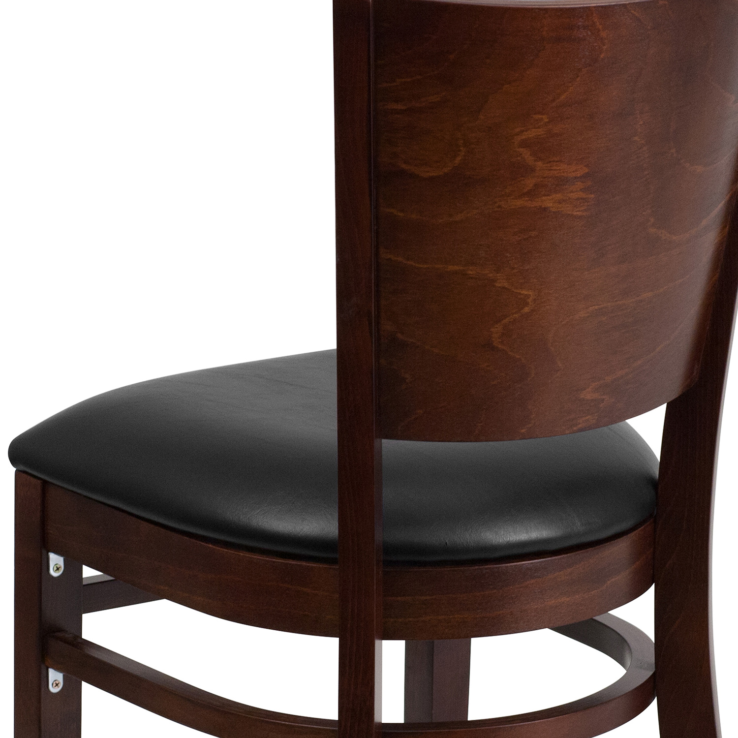 BLNK Lacey Series Walnut Wood Solid Back Restaurant Chair with Vinyl Seat - Black