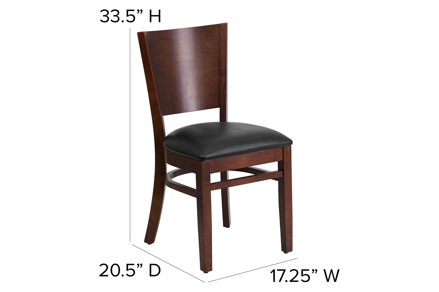 BLNK Lacey Series Walnut Wood Solid Back Restaurant Chair with Vinyl Seat - Black