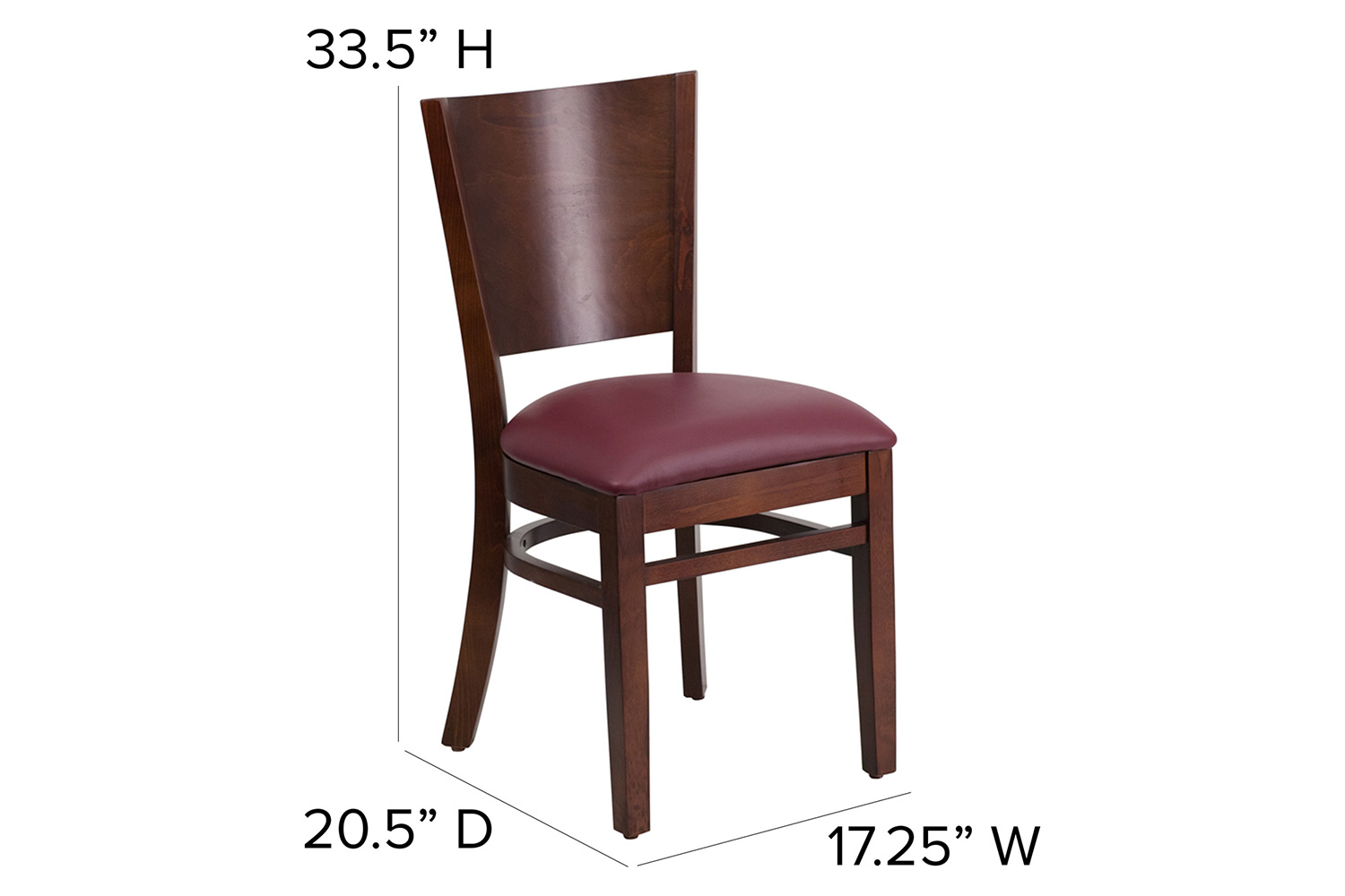 BLNK Lacey Series Walnut Wood Solid Back Restaurant Chair with Vinyl Seat - Burgundy