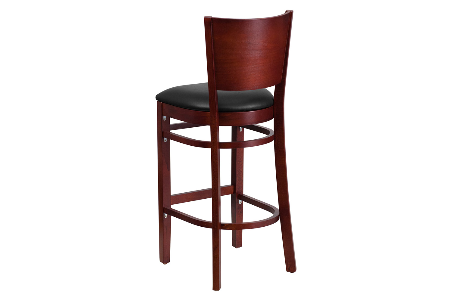 BLNK Lacey Series Mahogany Wood Solid Back Restaurant Bar Stool with Vinyl Seat - Black