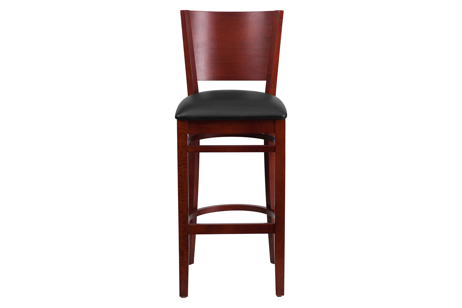 BLNK Lacey Series Mahogany Wood Solid Back Restaurant Bar Stool with Vinyl Seat - Black