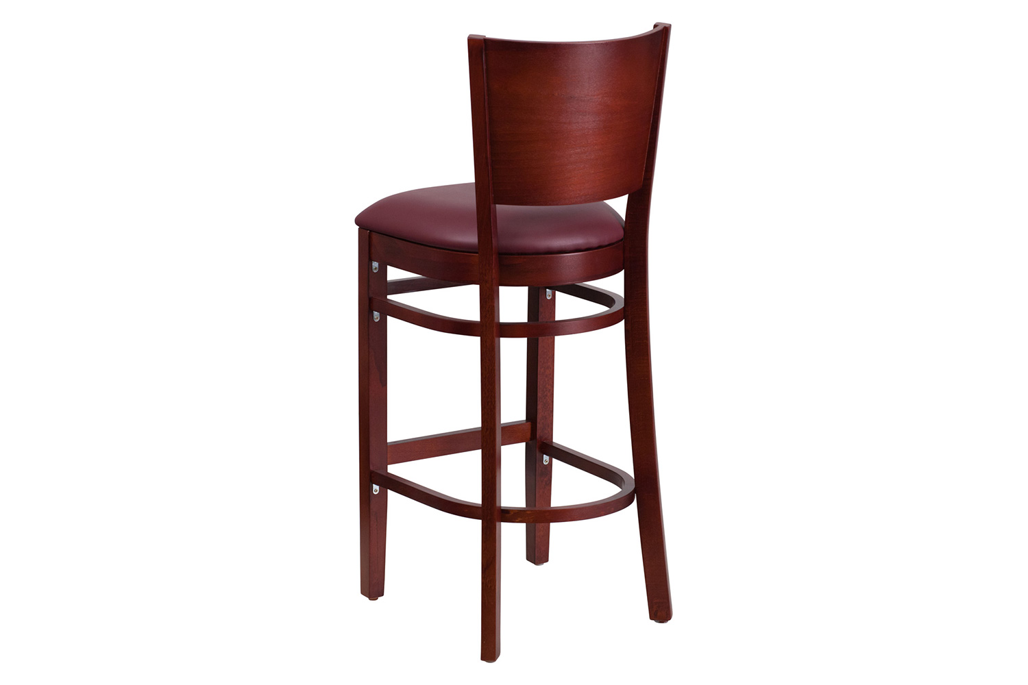 BLNK Lacey Series Mahogany Wood Solid Back Restaurant Bar Stool with Vinyl Seat - Burgundy