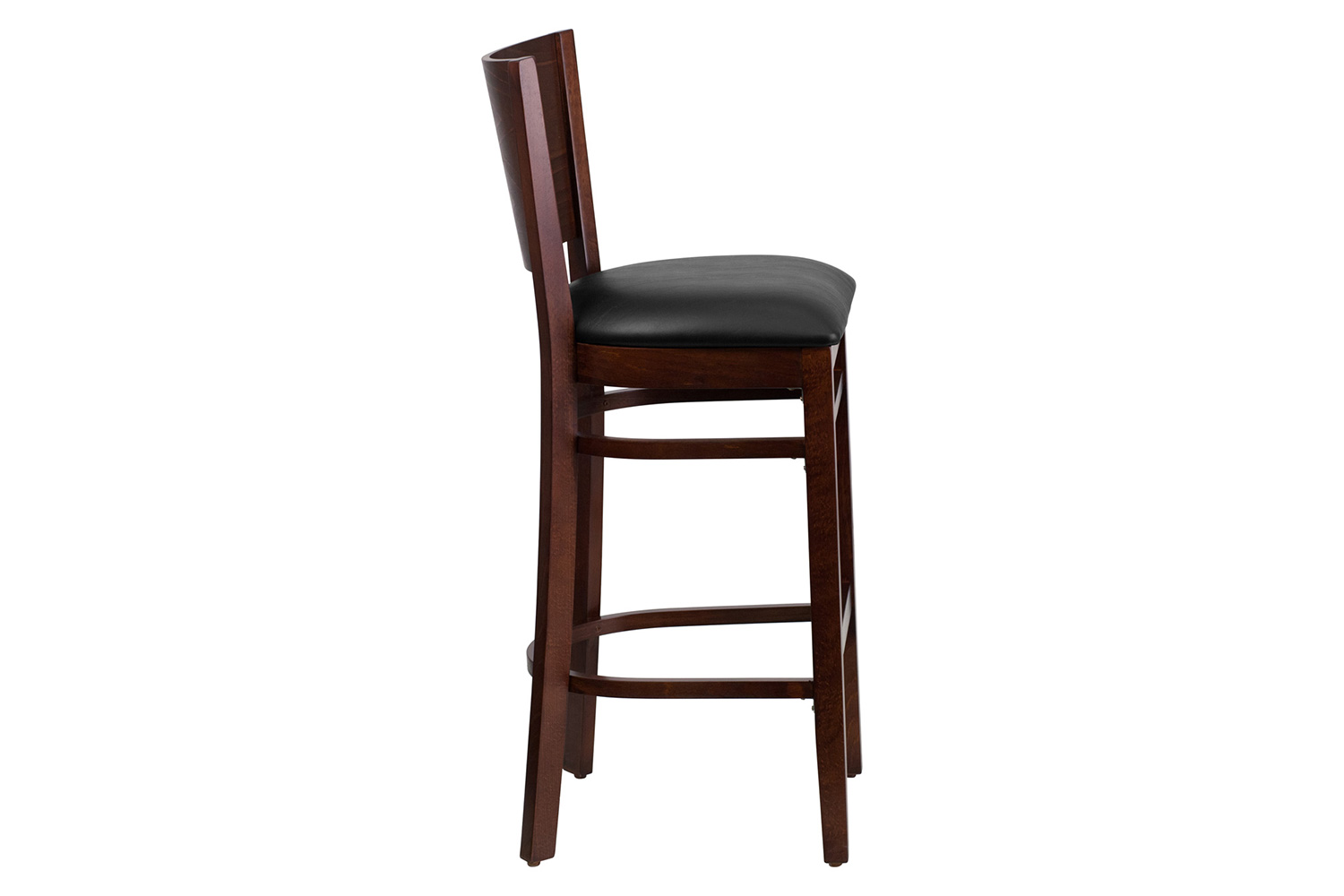 BLNK Lacey Series Walnut Wood Solid Back Restaurant Bar Stool with Vinyl Seat