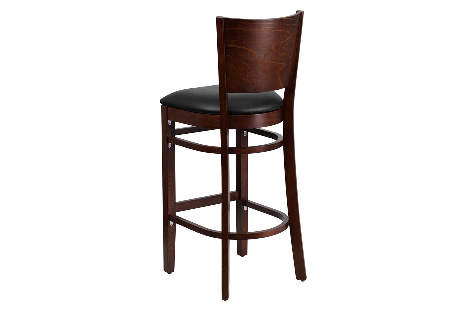 BLNK Lacey Series Walnut Wood Solid Back Restaurant Bar Stool with Vinyl Seat - Black