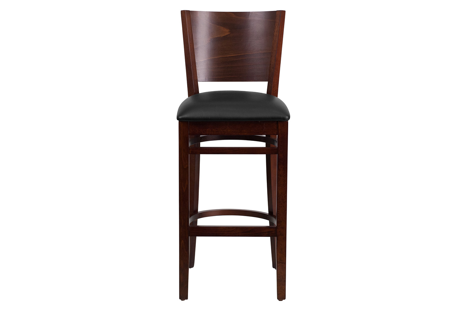 BLNK Lacey Series Walnut Wood Solid Back Restaurant Bar Stool with Vinyl Seat - Black