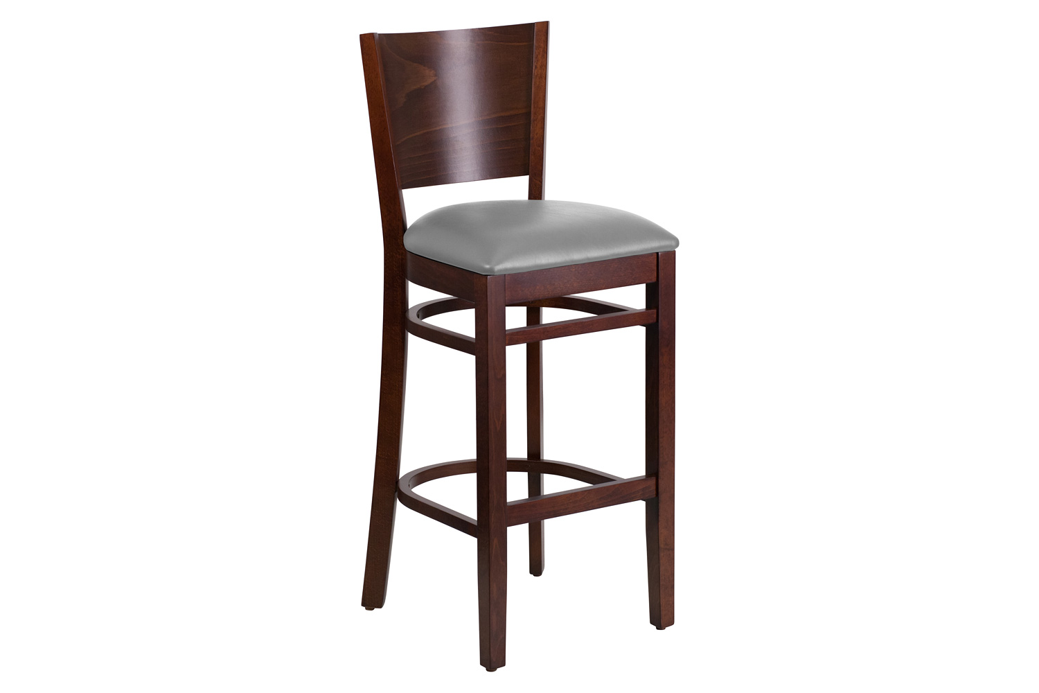 BLNK Lacey Series Wood Solid Back Restaurant Bar Stool with Custom Upholstered Seat