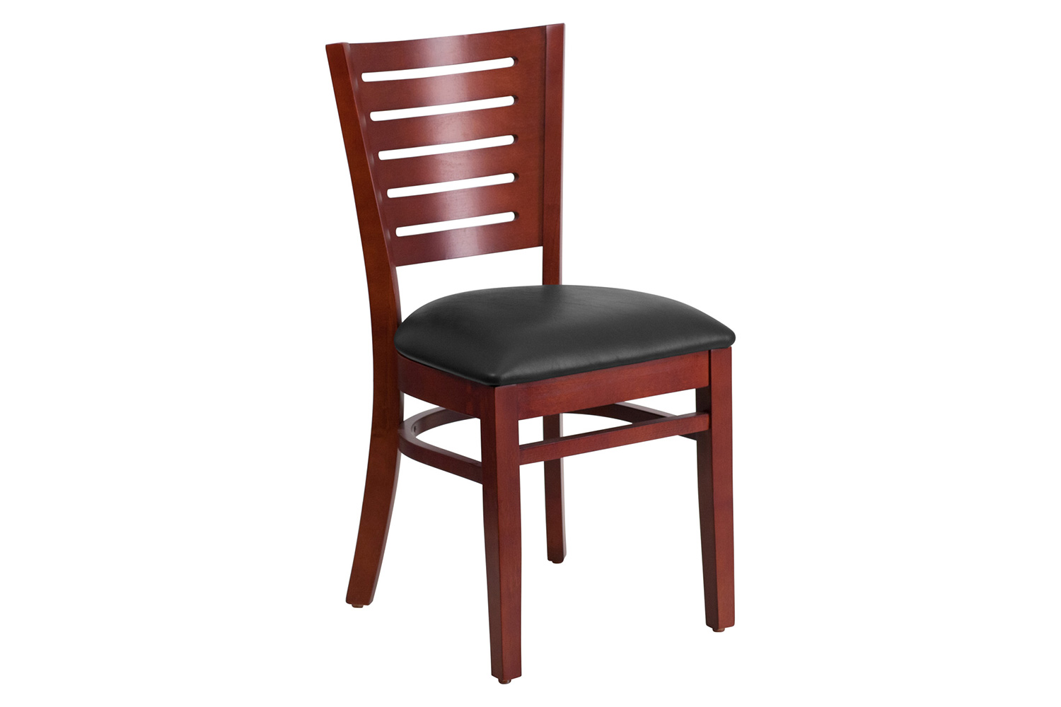 BLNK Darby Series Mahogany Wood Slat Back Restaurant Chair with Vinyl Seat