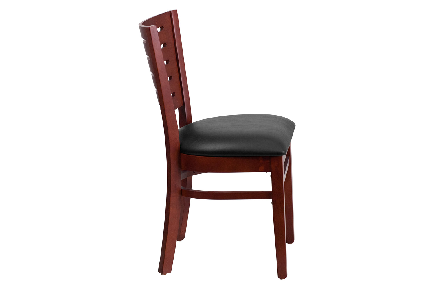 BLNK Darby Series Mahogany Wood Slat Back Restaurant Chair with Vinyl Seat - Black