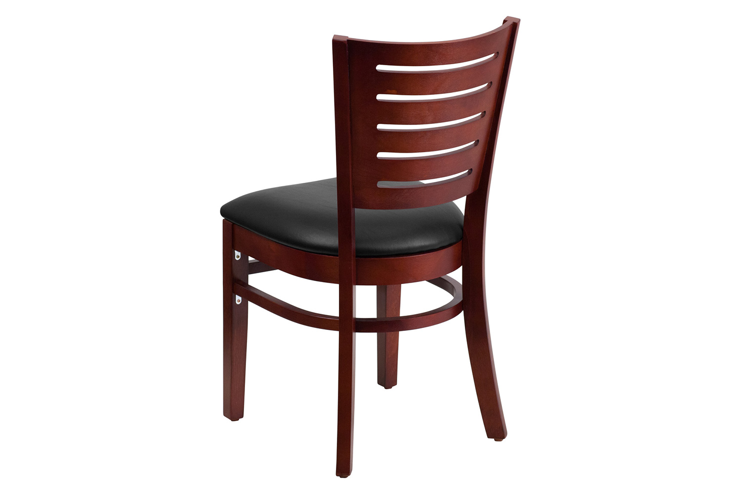 BLNK Darby Series Mahogany Wood Slat Back Restaurant Chair with Vinyl Seat - Black