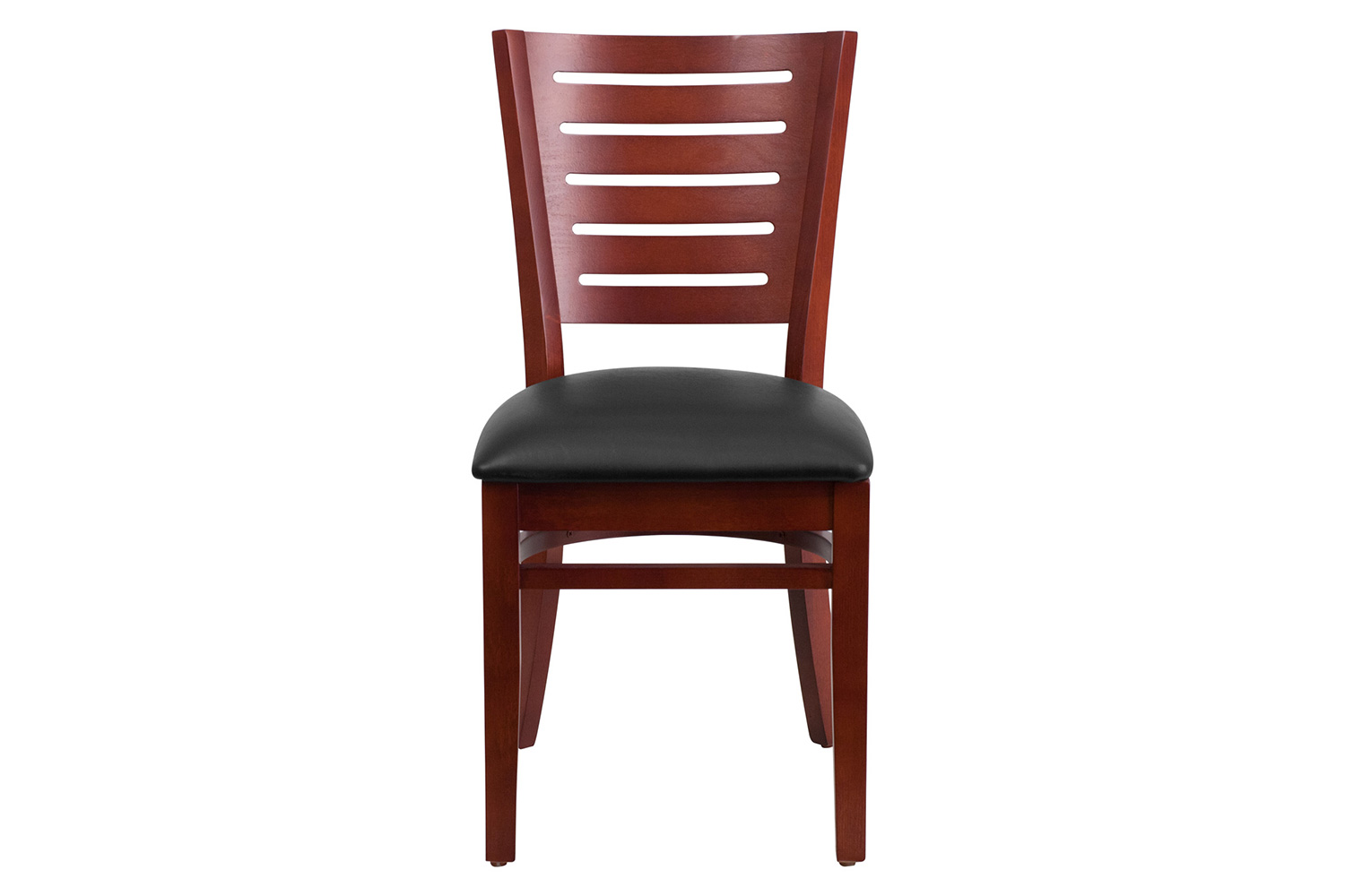 BLNK Darby Series Mahogany Wood Slat Back Restaurant Chair with Vinyl Seat - Black