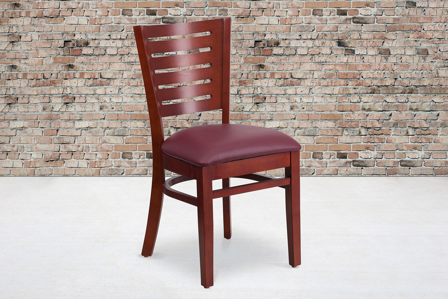 BLNK Darby Series Mahogany Wood Slat Back Restaurant Chair with Vinyl Seat