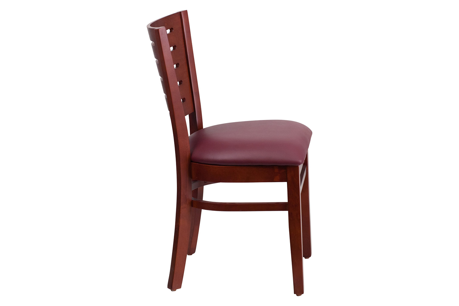 BLNK Darby Series Mahogany Wood Slat Back Restaurant Chair with Vinyl Seat - Burgundy