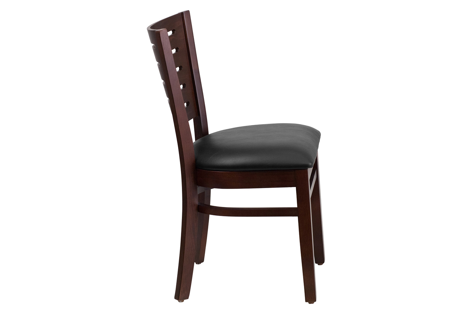 BLNK Darby Series Walnut Wood Slat Back Restaurant Chair with Vinyl Seat - Black