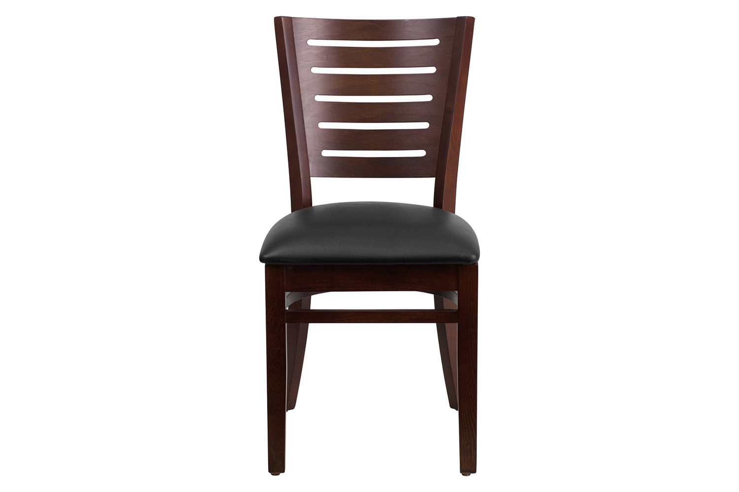 BLNK Darby Series Walnut Wood Slat Back Restaurant Chair with Vinyl Seat - Black