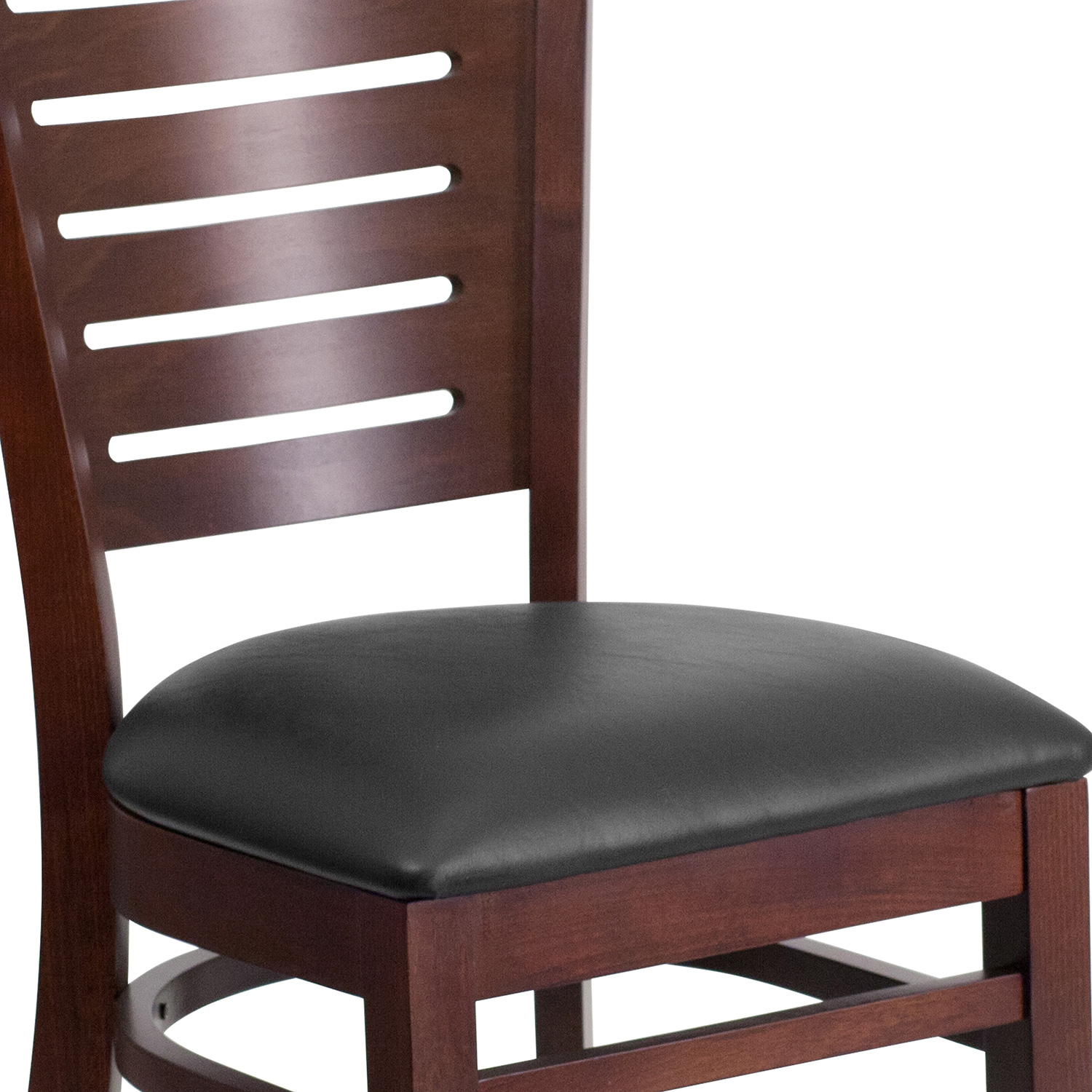 BLNK Darby Series Walnut Wood Slat Back Restaurant Chair with Vinyl Seat - Black