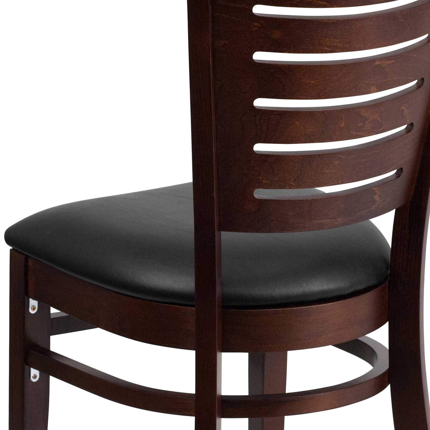 BLNK Darby Series Walnut Wood Slat Back Restaurant Chair with Vinyl Seat - Black