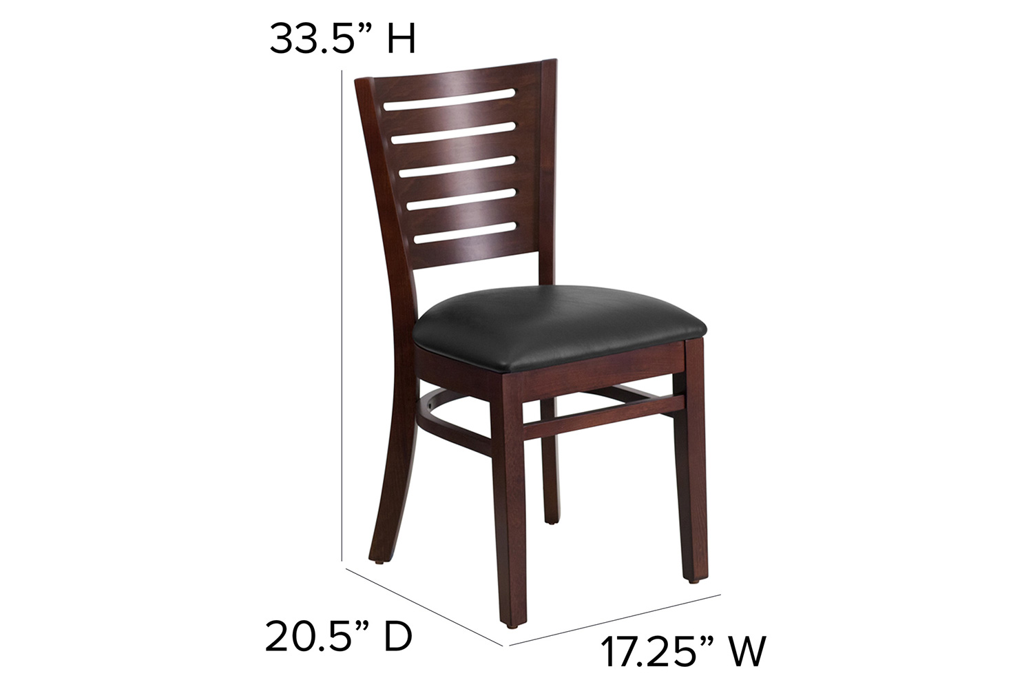 BLNK Darby Series Walnut Wood Slat Back Restaurant Chair with Vinyl Seat - Black