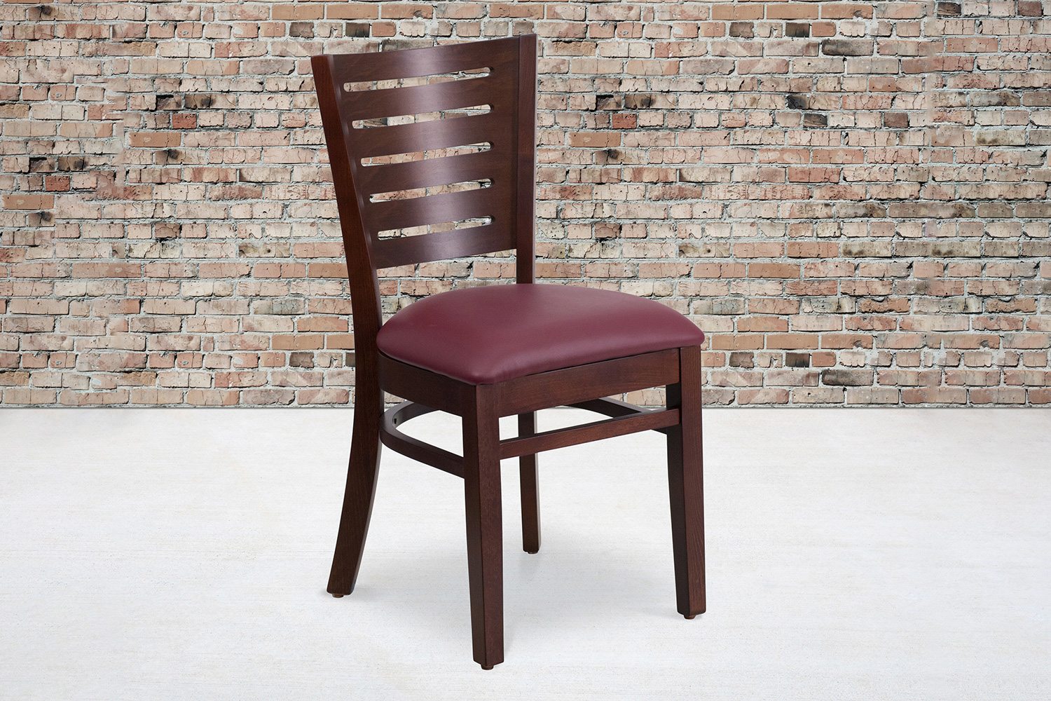 BLNK Darby Series Walnut Wood Slat Back Restaurant Chair with Vinyl Seat