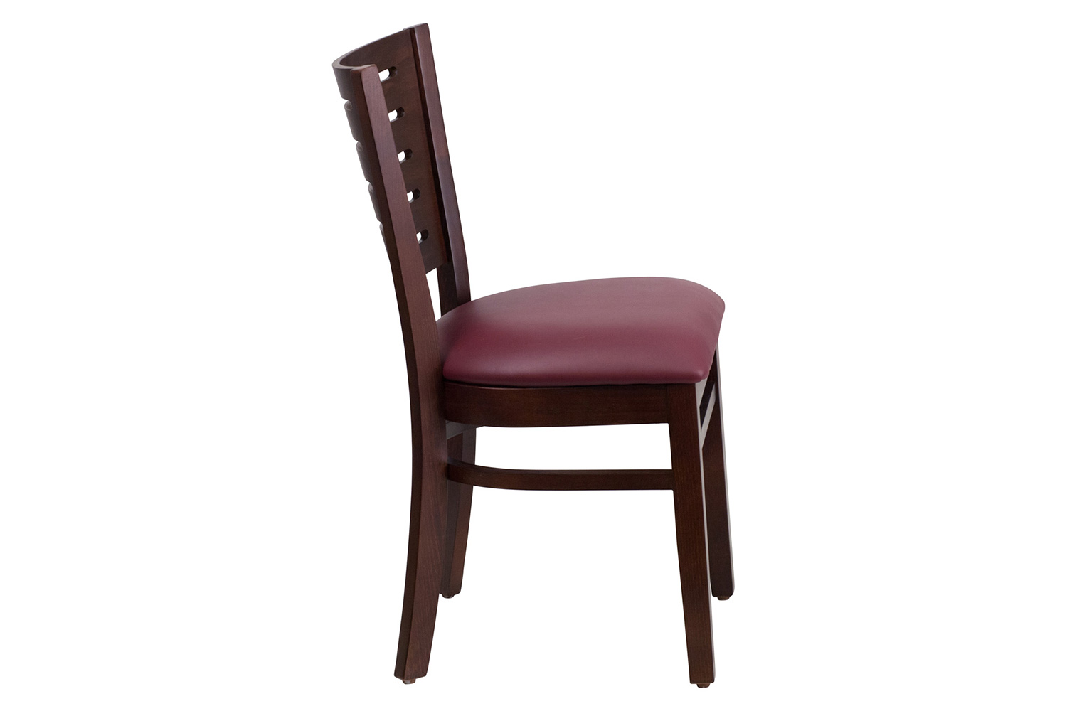 BLNK Darby Series Walnut Wood Slat Back Restaurant Chair with Vinyl Seat - Burgundy