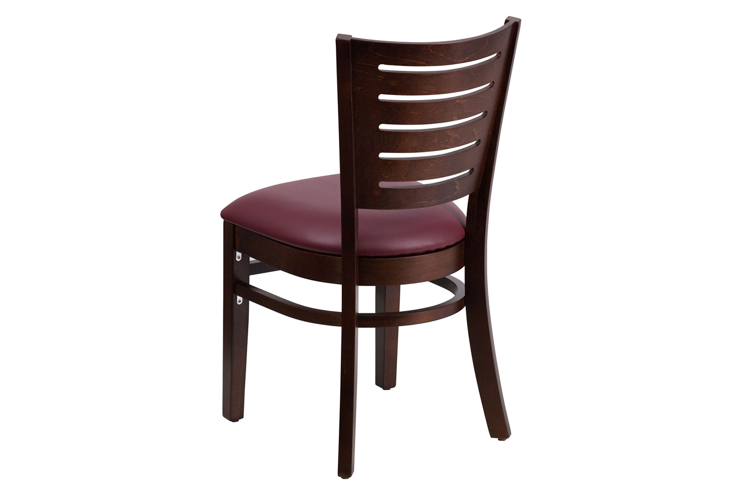 BLNK Darby Series Walnut Wood Slat Back Restaurant Chair with Vinyl Seat - Burgundy