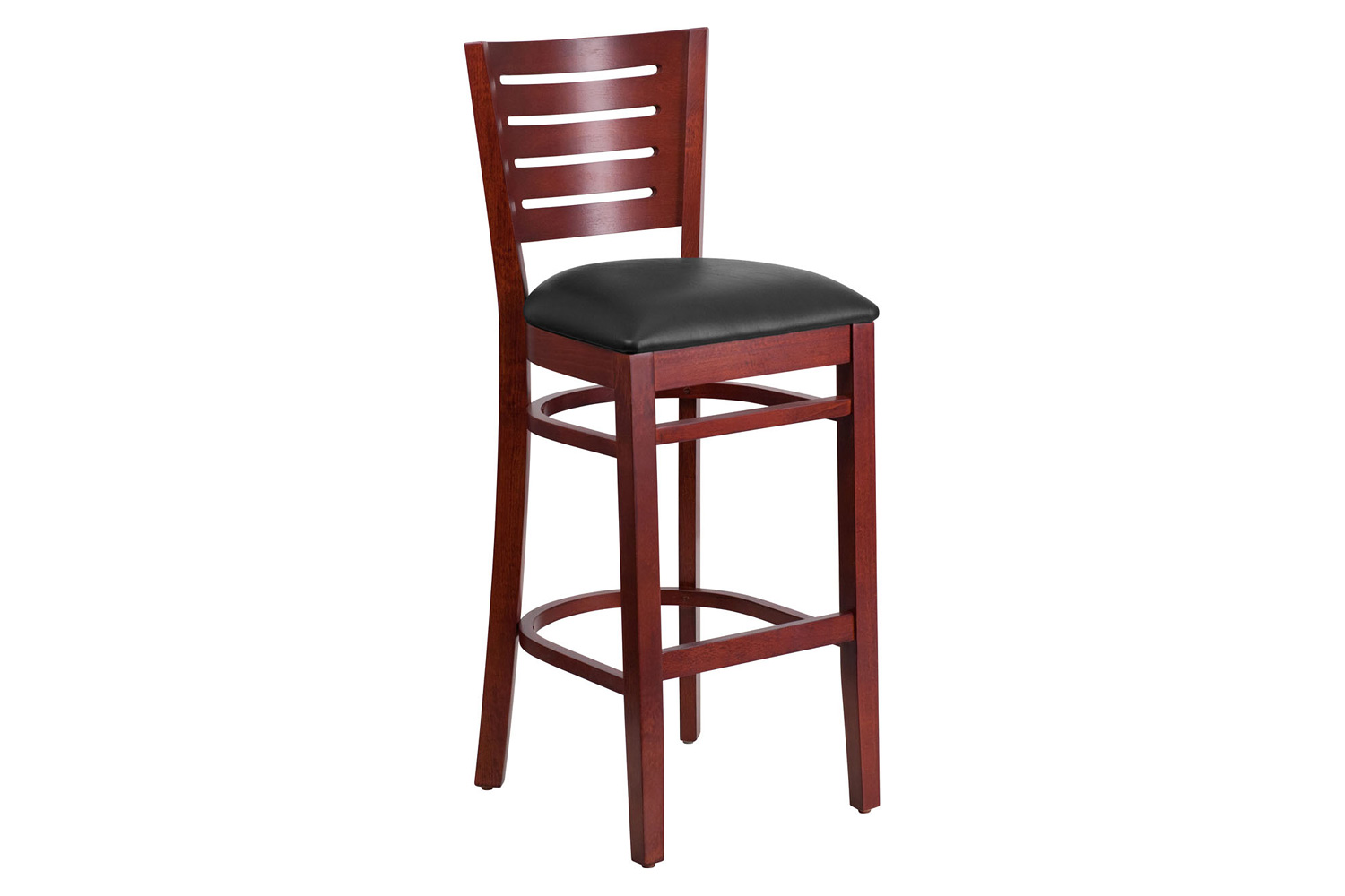 BLNK Darby Series Vinyl Slat Back Mahogany Wood Restaurant Bar Stool