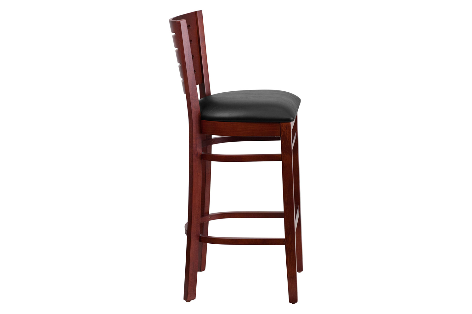 BLNK Darby Series Vinyl Slat Back Mahogany Wood Restaurant Bar Stool - Black