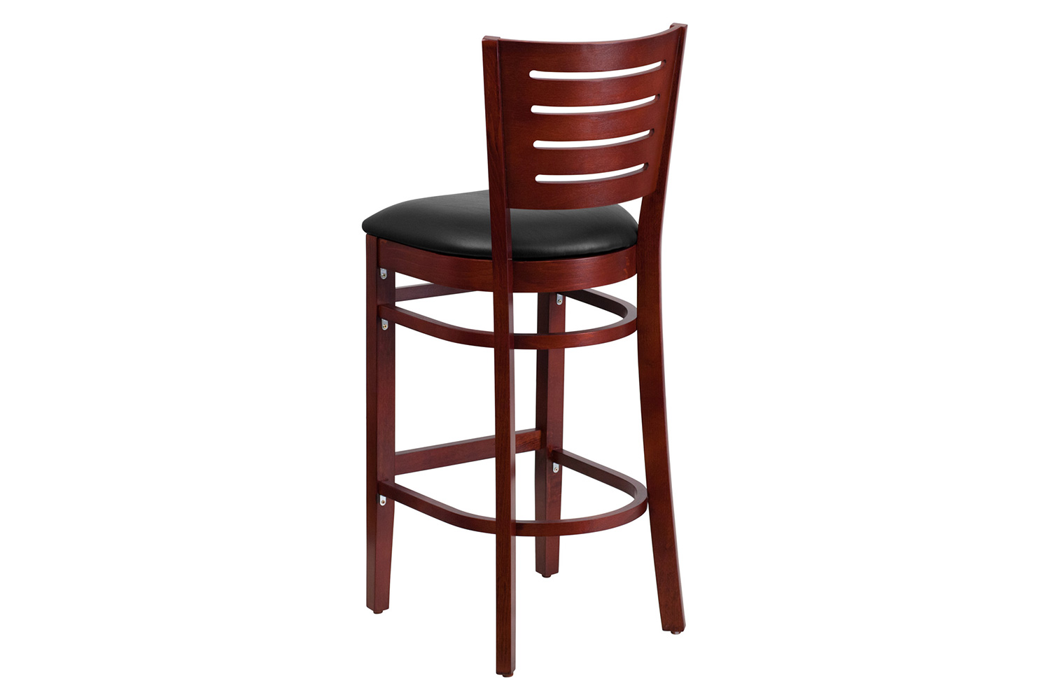 BLNK Darby Series Vinyl Slat Back Mahogany Wood Restaurant Bar Stool - Black