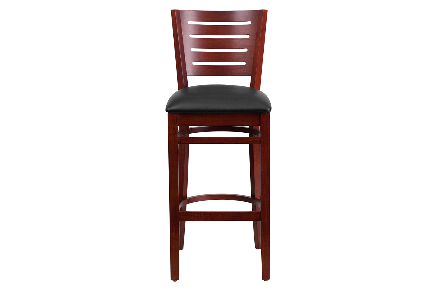 BLNK Darby Series Vinyl Slat Back Mahogany Wood Restaurant Bar Stool - Black