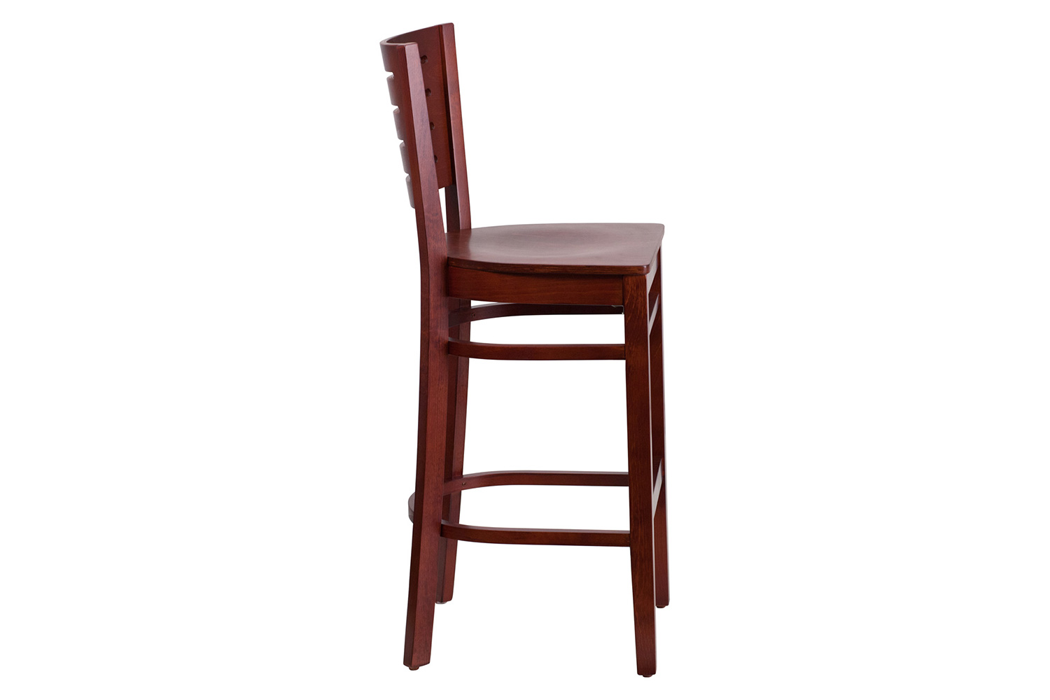 BLNK Darby Series Slat Back Mahogany Wood Restaurant Bar Stool