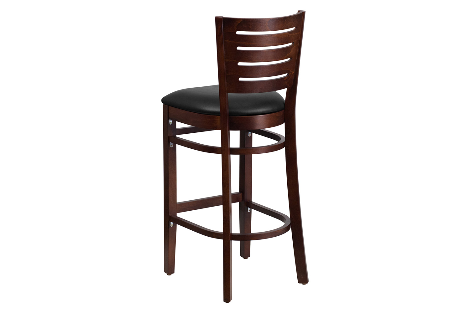 BLNK Darby Series Vinyl Slat Back Walnut Wood Restaurant Bar Stool - Black